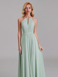 New Arrival A-Line Halter Chiffon Simple Floor-Length Bridesmaid Dress With Pleated