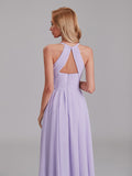 Gorgeous Halter Pleated Chiffon Long Bridesmaid Dress