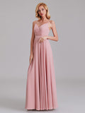A-Line V-Neck Spaghetti Straps Chiffon Floor-Length Bridesmaid Dress
