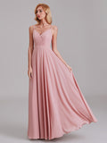 A-Line V-Neck Spaghetti Straps Chiffon Floor-Length Bridesmaid Dress