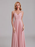A-Line V-Neck Spaghetti Straps Chiffon Floor-Length Bridesmaid Dress