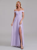 Fabulous Off The Shoulder Pleated Long Bridesmaid Dresses With Slit