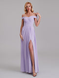 Fabulous Off The Shoulder Pleated Long Bridesmaid Dresses With Slit