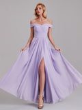 Fabulous Off The Shoulder Pleated Long Bridesmaid Dresses With Slit
