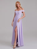 Fabulous Off The Shoulder Pleated Long Bridesmaid Dresses With Slit