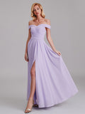 Fabulous Off The Shoulder Pleated Long Bridesmaid Dresses With Slit