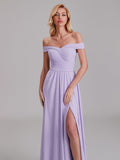 Fabulous Off The Shoulder Pleated Long Bridesmaid Dresses With Slit