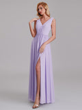 Newest V-Neck Sleeveless Side Slit Floor-Length Bridesmaid Dress With Pleated