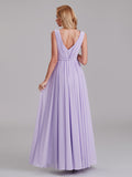 Newest V-Neck Sleeveless Side Slit Floor-Length Bridesmaid Dress With Pleated
