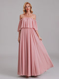 Charming A-Line Off Shoulder Pleated Chiffon Long Bridesmaid Dresses