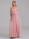 Charming A-Line Off Shoulder Pleated Chiffon Long Bridesmaid Dresses