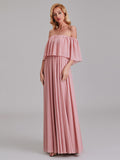 Charming A-Line Off Shoulder Pleated Chiffon Long Bridesmaid Dresses