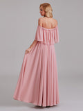 Charming A-Line Off Shoulder Pleated Chiffon Long Bridesmaid Dresses