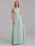 A-Line One Shoulder Pleated Chiffon Bridesmaid Dress