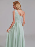 A-Line One Shoulder Pleated Chiffon Bridesmaid Dress