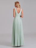 New Arrival V-Neck Sleeveless Chiffon Long Bridesmaid Dresses With Slit