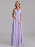 Simple A-Line V-Neck Spaghetti Straps Chiffon Floor-Length Bridesmaid Dress