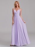 Simple A-Line V-Neck Spaghetti Straps Chiffon Floor-Length Bridesmaid Dress