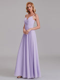 Simple A-Line V-Neck Spaghetti Straps Chiffon Floor-Length Bridesmaid Dress