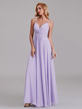 Simple A-Line V-Neck Spaghetti Straps Chiffon Floor-Length Bridesmaid Dress