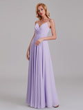 Simple A-Line V-Neck Spaghetti Straps Chiffon Floor-Length Bridesmaid Dress