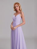 Simple A-Line V-Neck Spaghetti Straps Chiffon Floor-Length Bridesmaid Dress