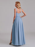 V-Neck Straps Side Slit Chiffon Floor-Length Bridesmaid Dress