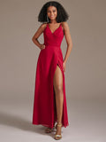 Sexy V Neck Backless Chiffon Bridesmaid Dresses with Slit