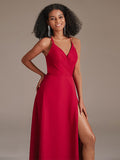 Sexy V Neck Backless Chiffon Bridesmaid Dresses with Slit