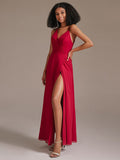 Sexy V Neck Backless Chiffon Bridesmaid Dresses with Slit
