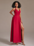 Sexy V Neck Backless Chiffon Bridesmaid Dresses with Slit