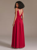 V-neck Spaghetti Straps Floor-length Red Bridesmaid Dress with Split