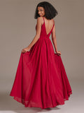 V-neck Spaghetti Straps Floor-length Red Bridesmaid Dress with Split