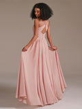 V-neck Spaghetti Straps Floor-Length Chiffon Bridesmaid Dress