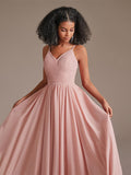 V-neck Spaghetti Straps Floor-Length Chiffon Bridesmaid Dress