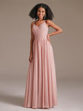 V-neck Spaghetti Straps Floor-Length Chiffon Bridesmaid Dress