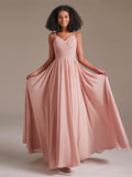 V-neck Spaghetti Straps Floor-Length Chiffon Bridesmaid Dress