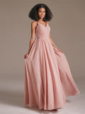 V-neck Spaghetti Straps Floor-Length Chiffon Bridesmaid Dress
