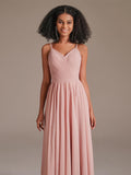 V-neck Spaghetti Straps Floor-Length Chiffon Bridesmaid Dress