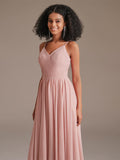 V-neck Spaghetti Straps Floor-Length Chiffon Bridesmaid Dress