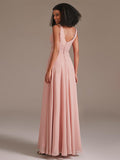 Simple Double V-neck Floor-Length Chiffon Bridesmaid Dress with Belt