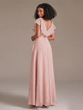 Elegant Ruffle Chiffon Long Dusty Rose Bridesmaid Dress