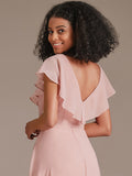 Elegant Ruffle Chiffon Long Dusty Rose Bridesmaid Dress
