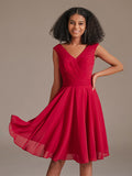 Cute V-Neck Chiffon Short Red Bridesmaid Dress