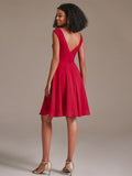 Cute V-Neck Chiffon Short Red Bridesmaid Dress
