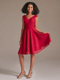 Cute V-Neck Chiffon Short Red Bridesmaid Dress