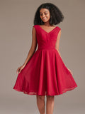 Cute V-Neck Chiffon Short Red Bridesmaid Dress