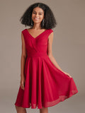 Cute V-Neck Chiffon Short Red Bridesmaid Dress