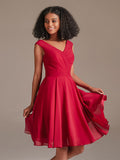 Cute V-Neck Chiffon Short Red Bridesmaid Dress