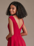 Cute V-Neck Chiffon Short Red Bridesmaid Dress